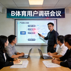 B体育产品总监王明在用户调研会议上讲解产品设计思路的场景