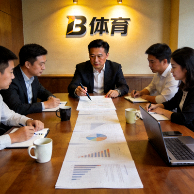 B体育首席运营官王伟先生与团队讨论运营策略的场景