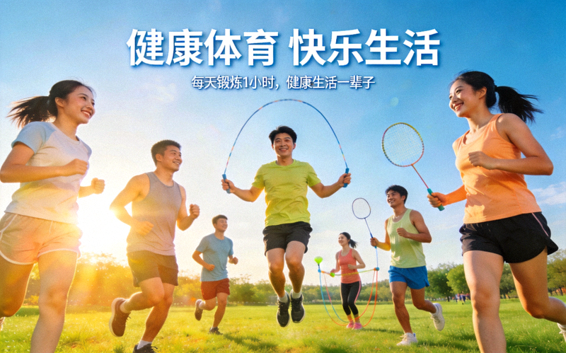 倡导健康体育理念 - 人们在阳光下进行体育锻炼的快乐场景