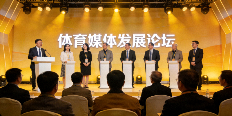 体育媒体发展论坛现场，嘉宾在台上进行专题演讲