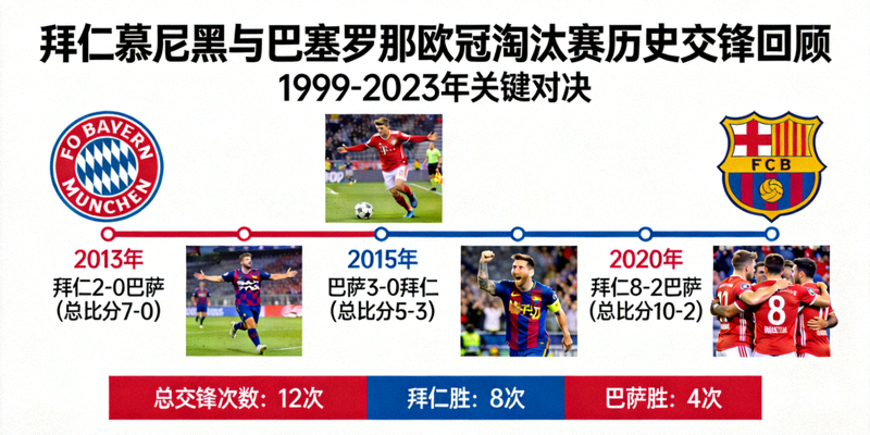 拜仁慕尼黑与巴塞罗那欧冠淘汰赛历史交锋回顾图