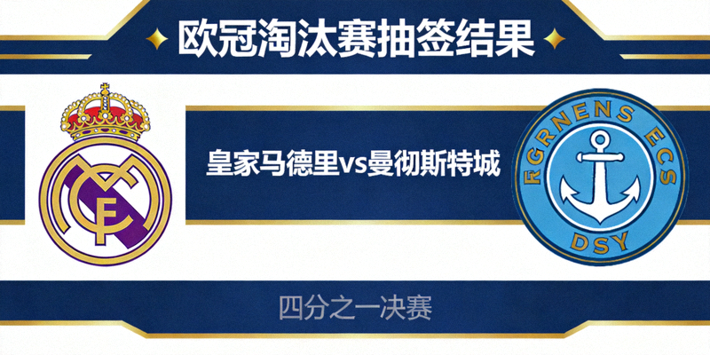 皇家马德里对阵曼彻斯特城的欧冠淘汰赛抽签结果展示图